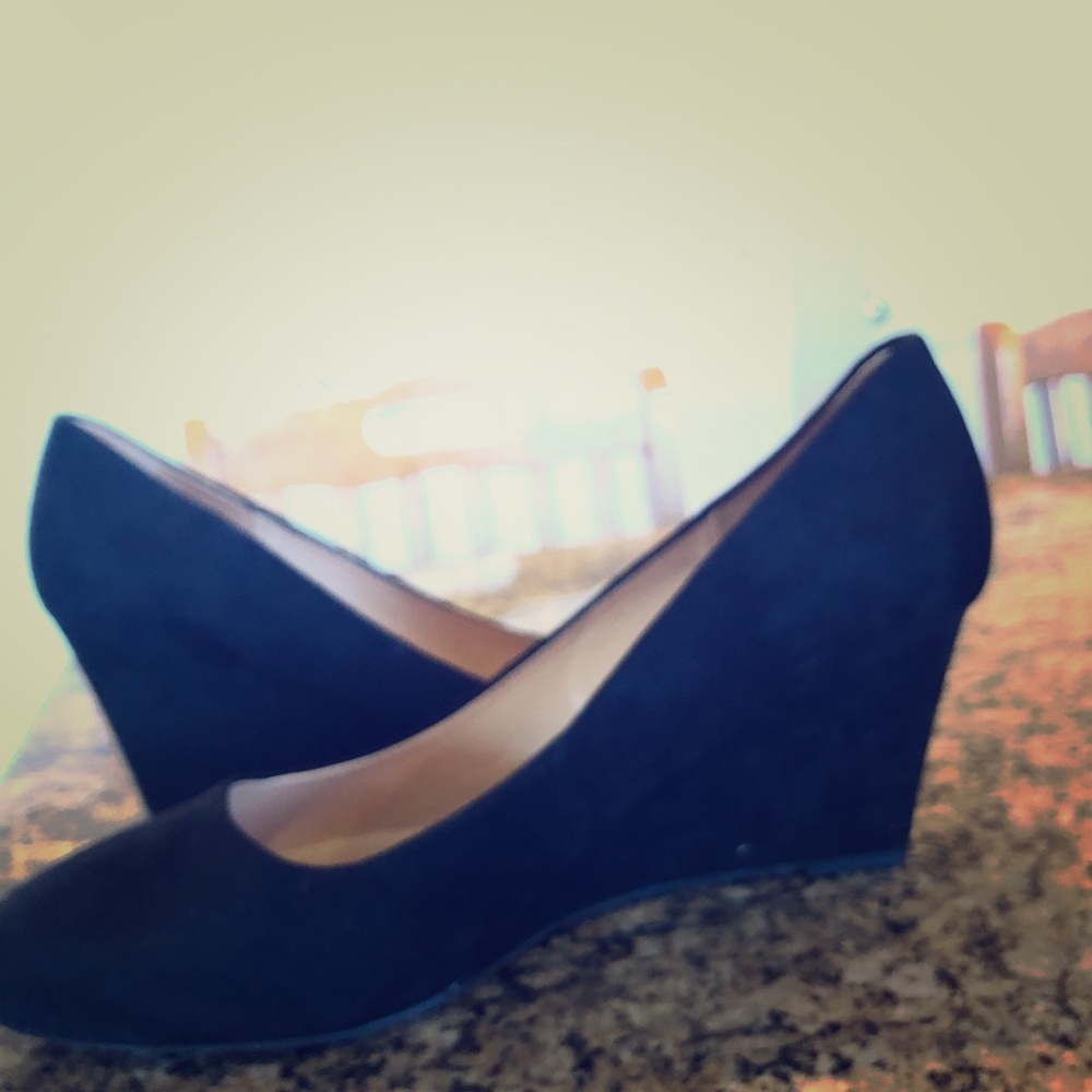 Target brand faux suede black wedge pumps
